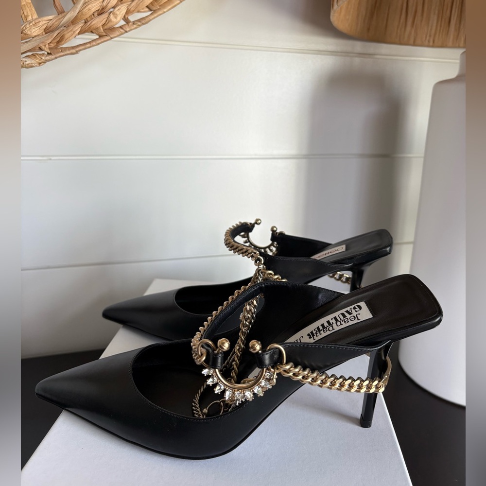 Jimmy Choo + Jean Paul Gaultier Bing 90 MM Embellished Chain Mules
